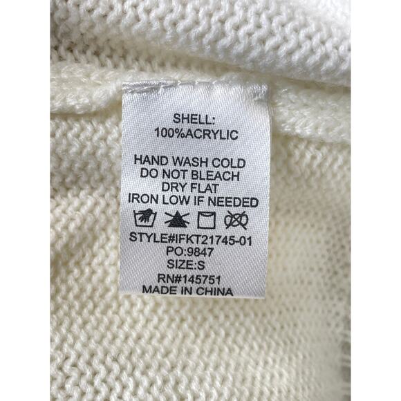 Fantastic Fawn Cream Sweater Rainbow Multi Color Striped Arms Small - Picture 5 of 5